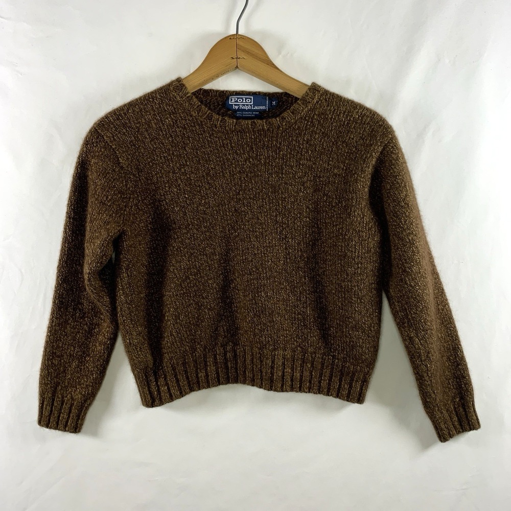 VTG 90s Polo Ralph Lauren Hemp Cashmere Cropped Sweater Size M Quiet Luxury
